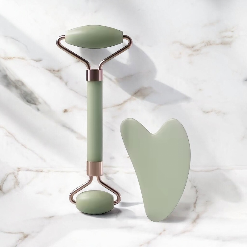 Kit Gua-Sha & Rouleau de Jade Visage – Drainage, Lifting & Éclat Naturel